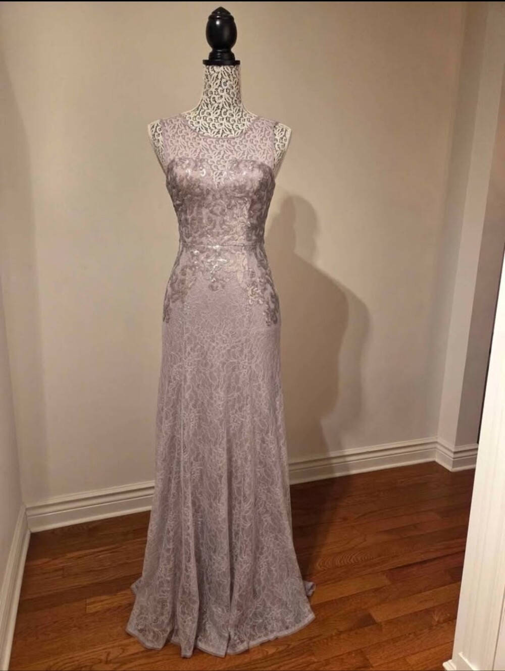 Elegant Silver Lace Evening Gown